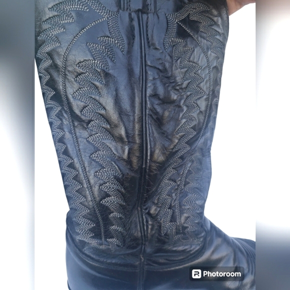 Justin Vintage Black Genuine Leather Cowgirl Western Pull-On Boot Women's 10.5 D - Picture 14 of 16